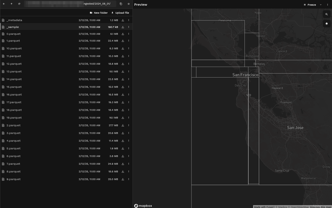 The bounding boxes from ingestion of AIS data from 2024-08-01