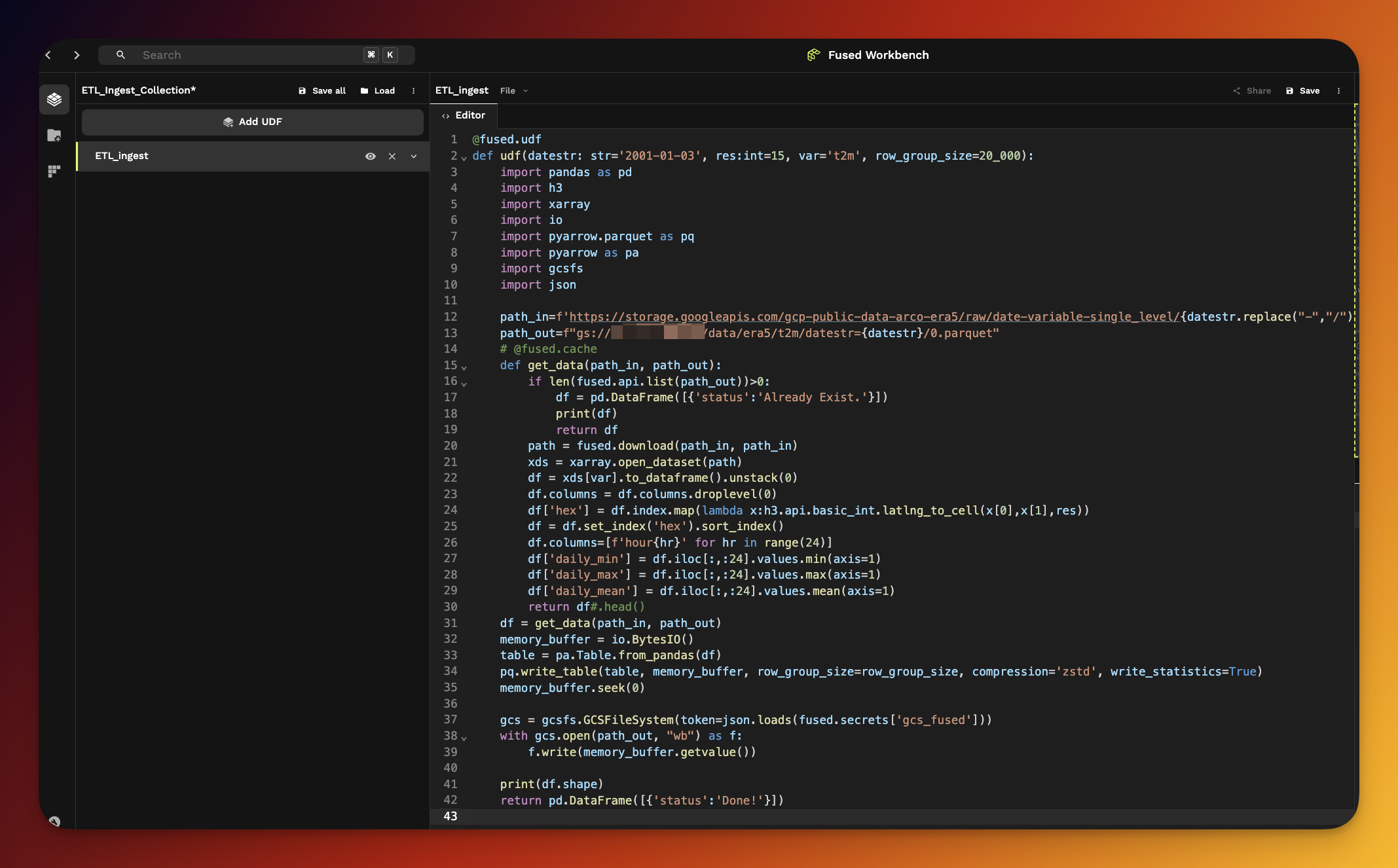 Ingest ETL in workbench