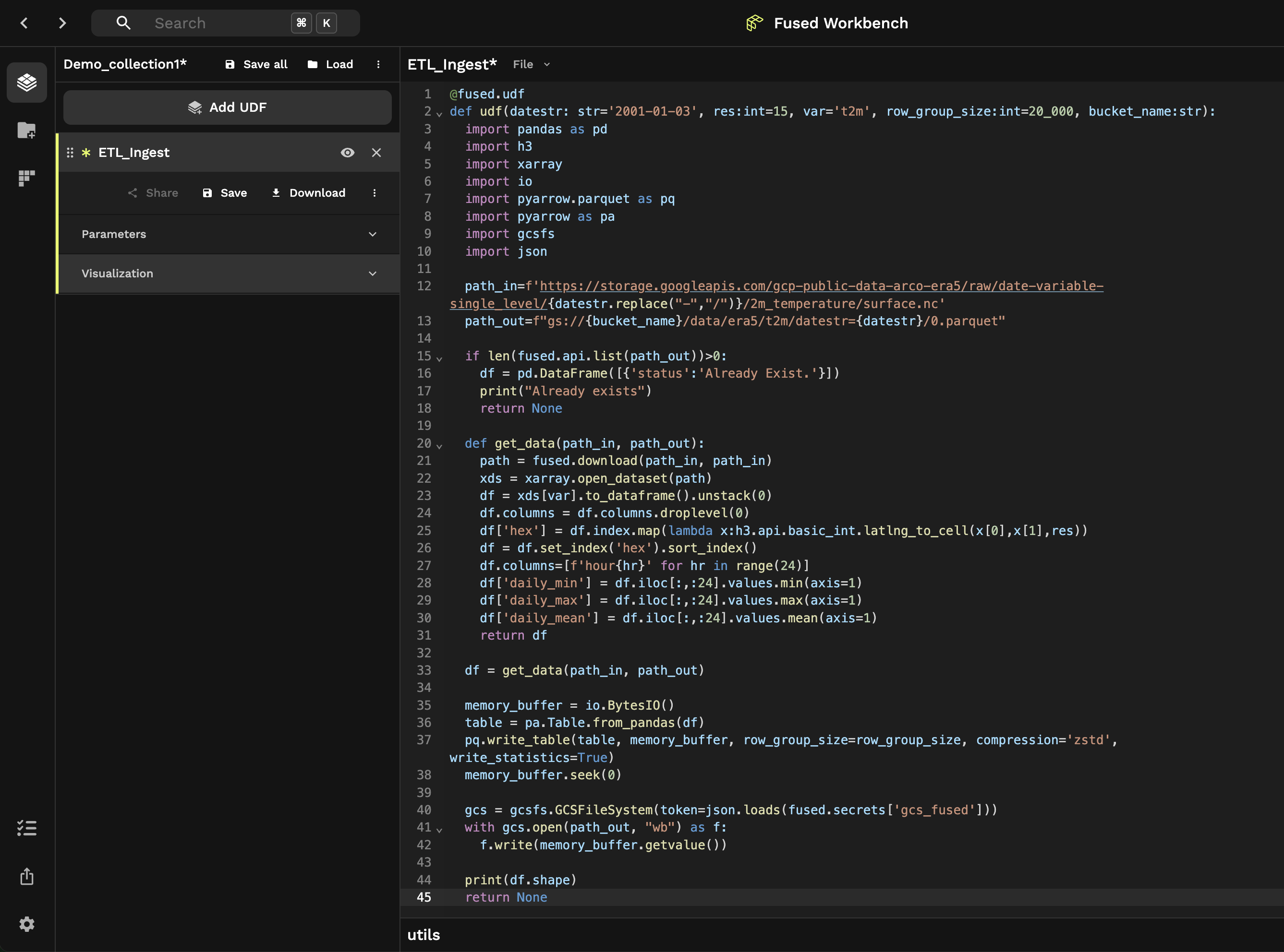 Ingest ETL in workbench