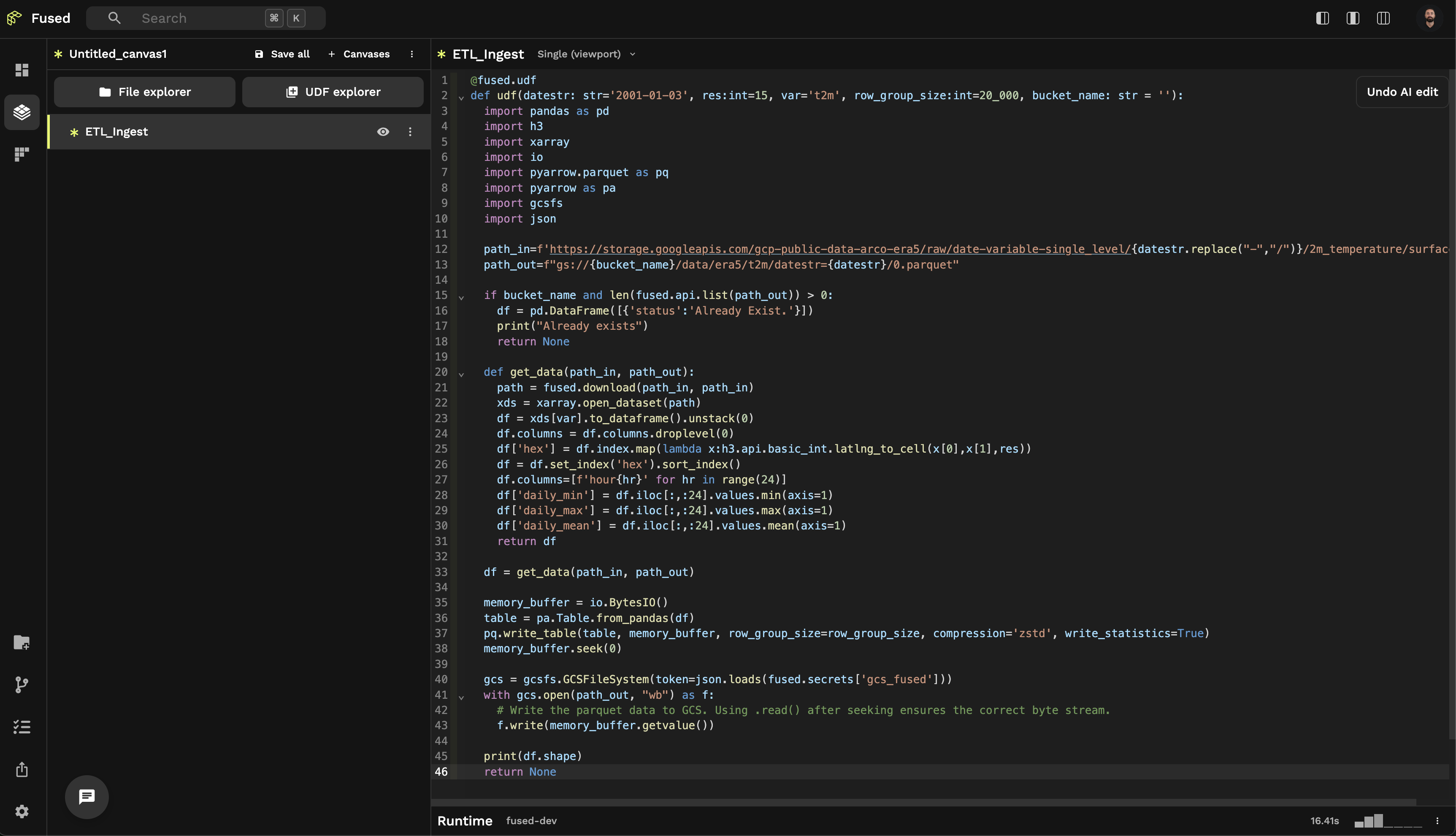 Ingest ETL in workbench