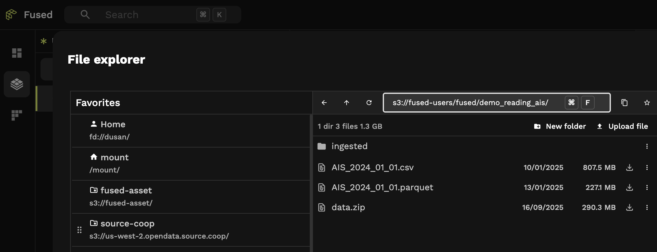 Our AIS CSV properly uploaded on File Explorer