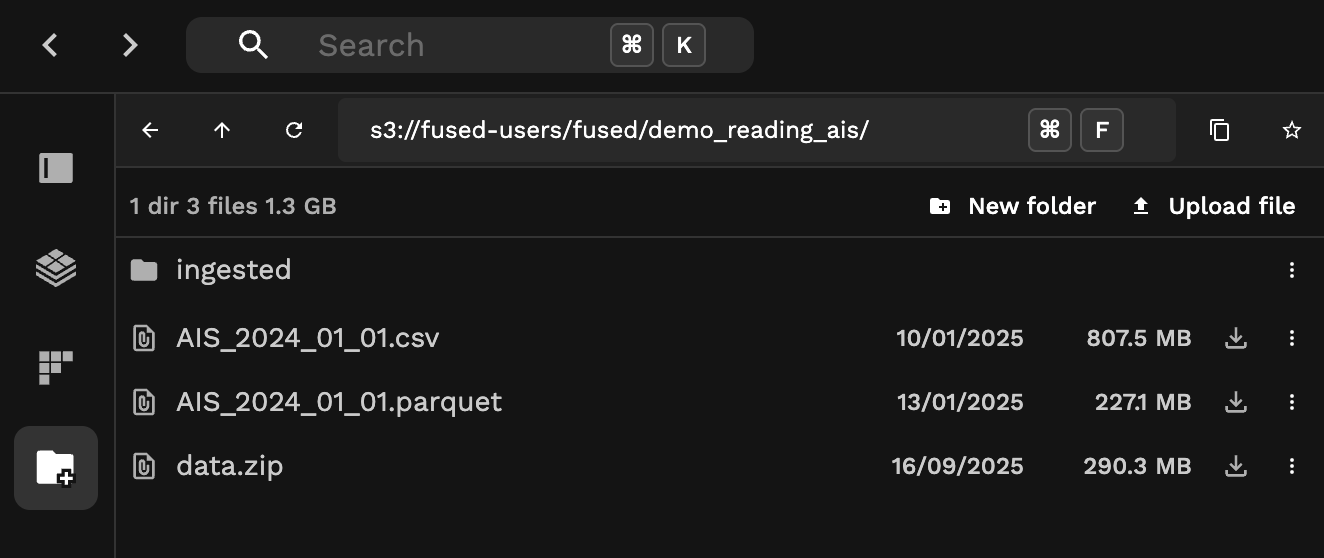 Our AIS CSV properly uploaded on File Explorer