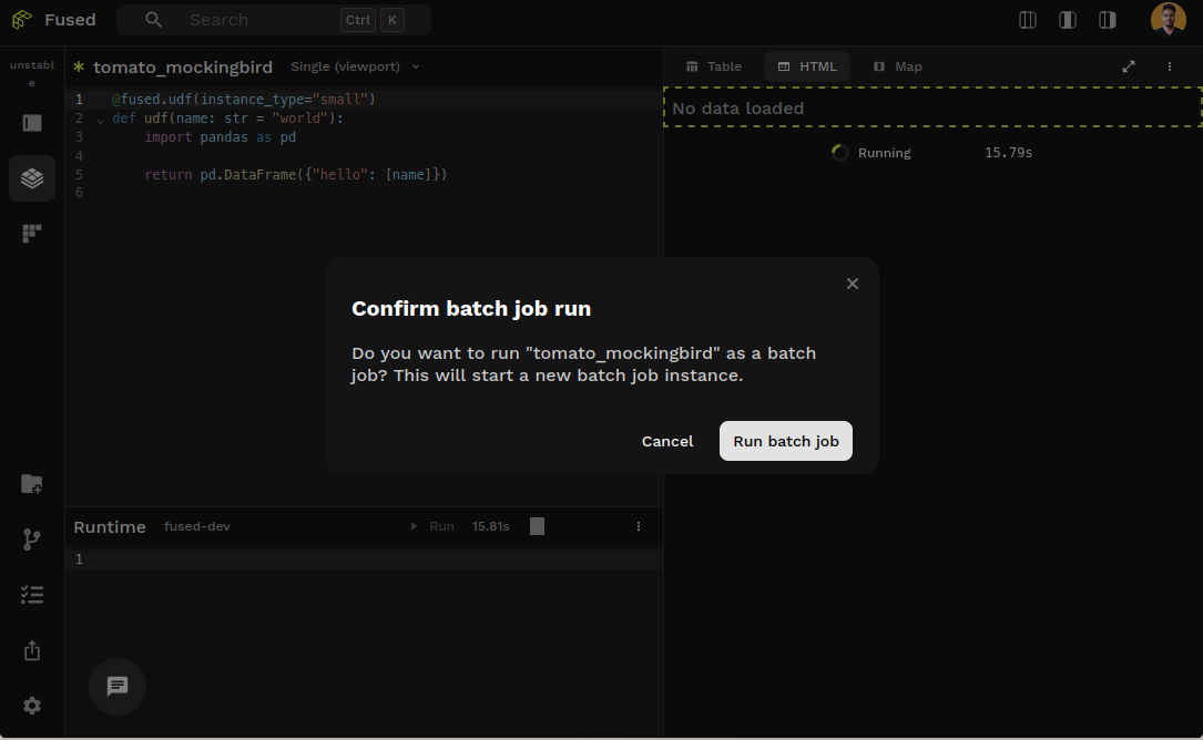 Running a job from workbench