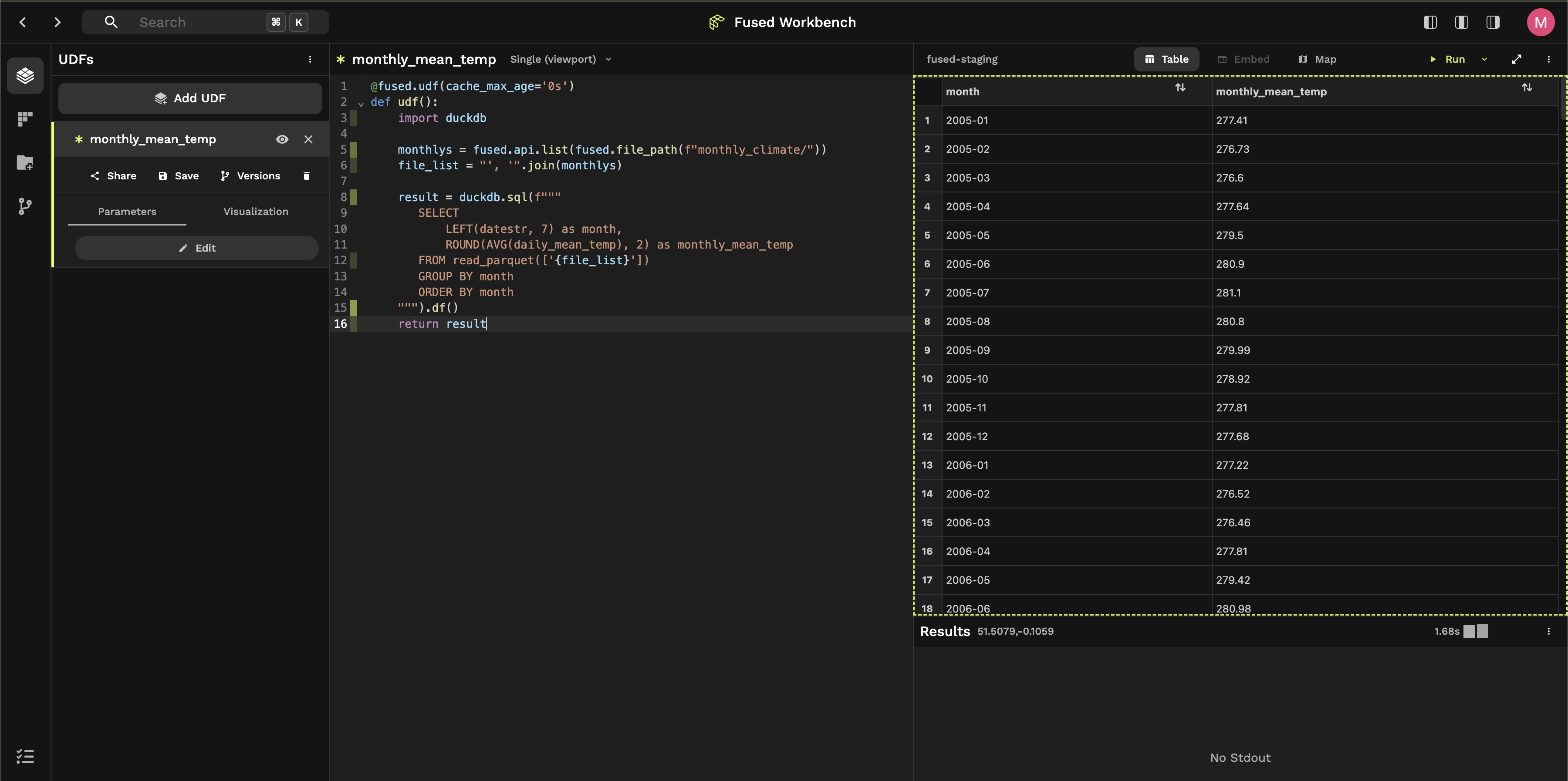 Monthly temperature aggregation in Workbench
