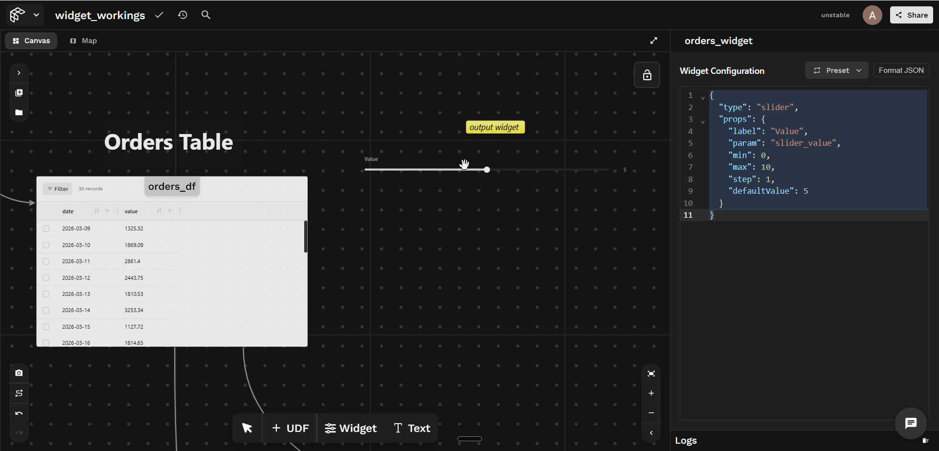 Connect a UDF to a widget