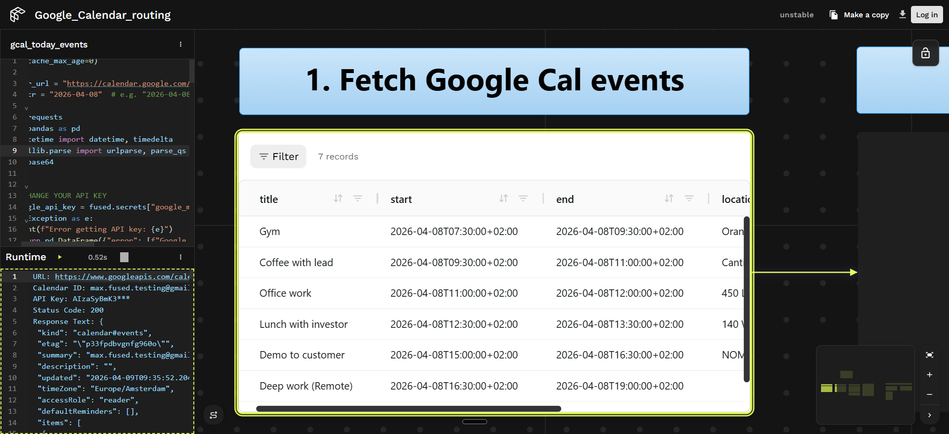 Fetching Google Calendar events in Fused Canvas