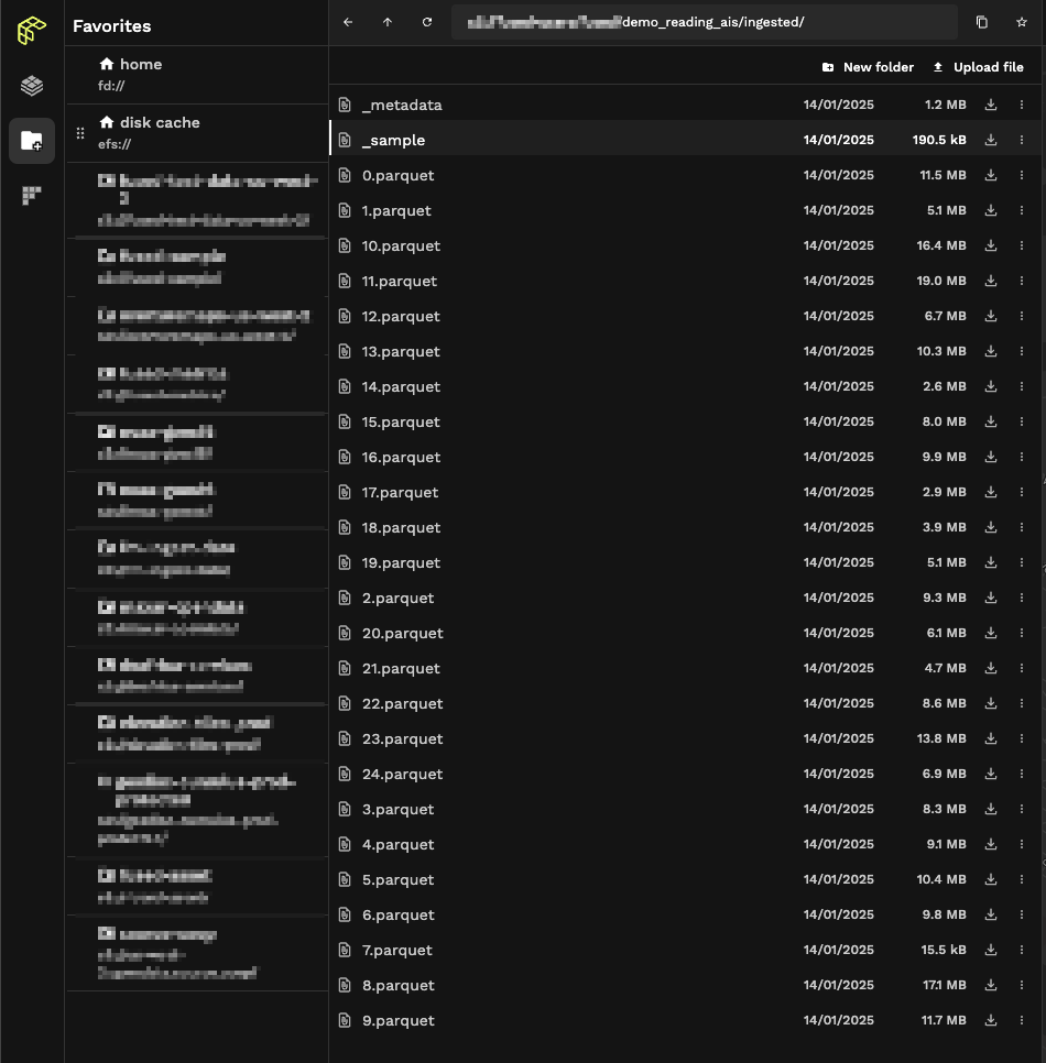 File Explorer view of ingested files