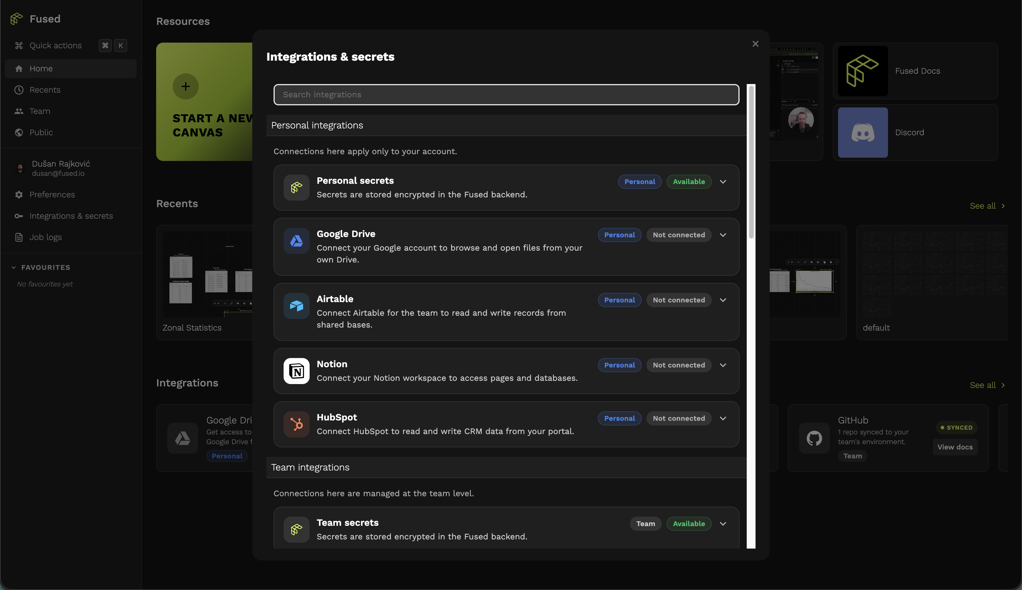Integrations & Secrets