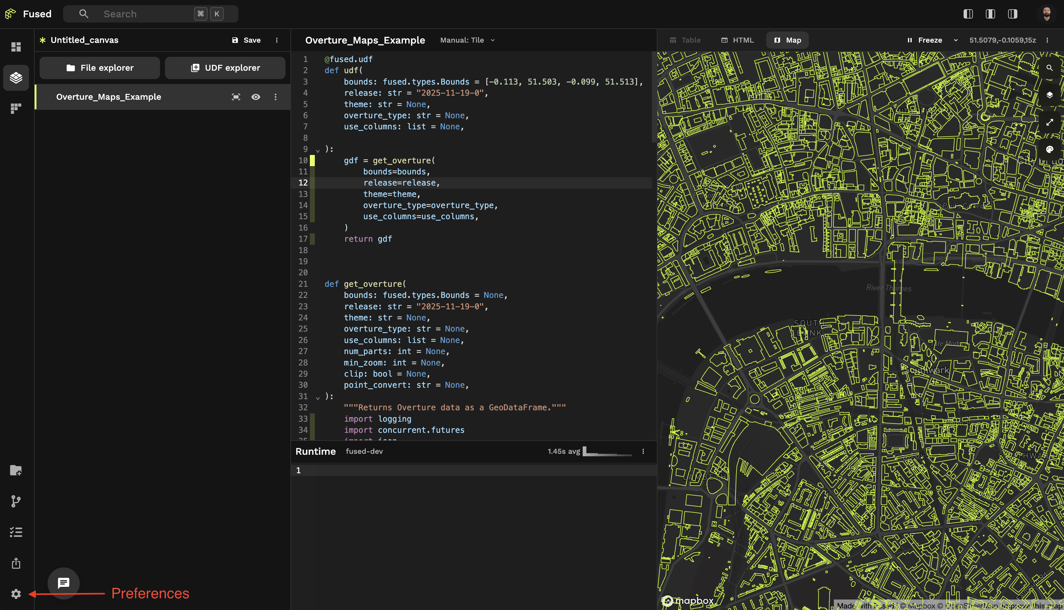 Preferences button location