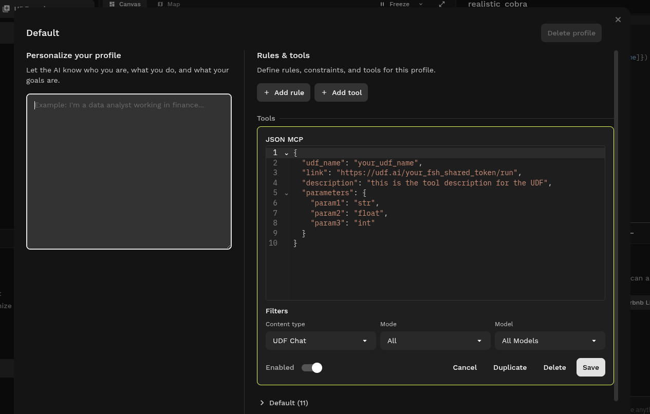 Profile page tools configuration
