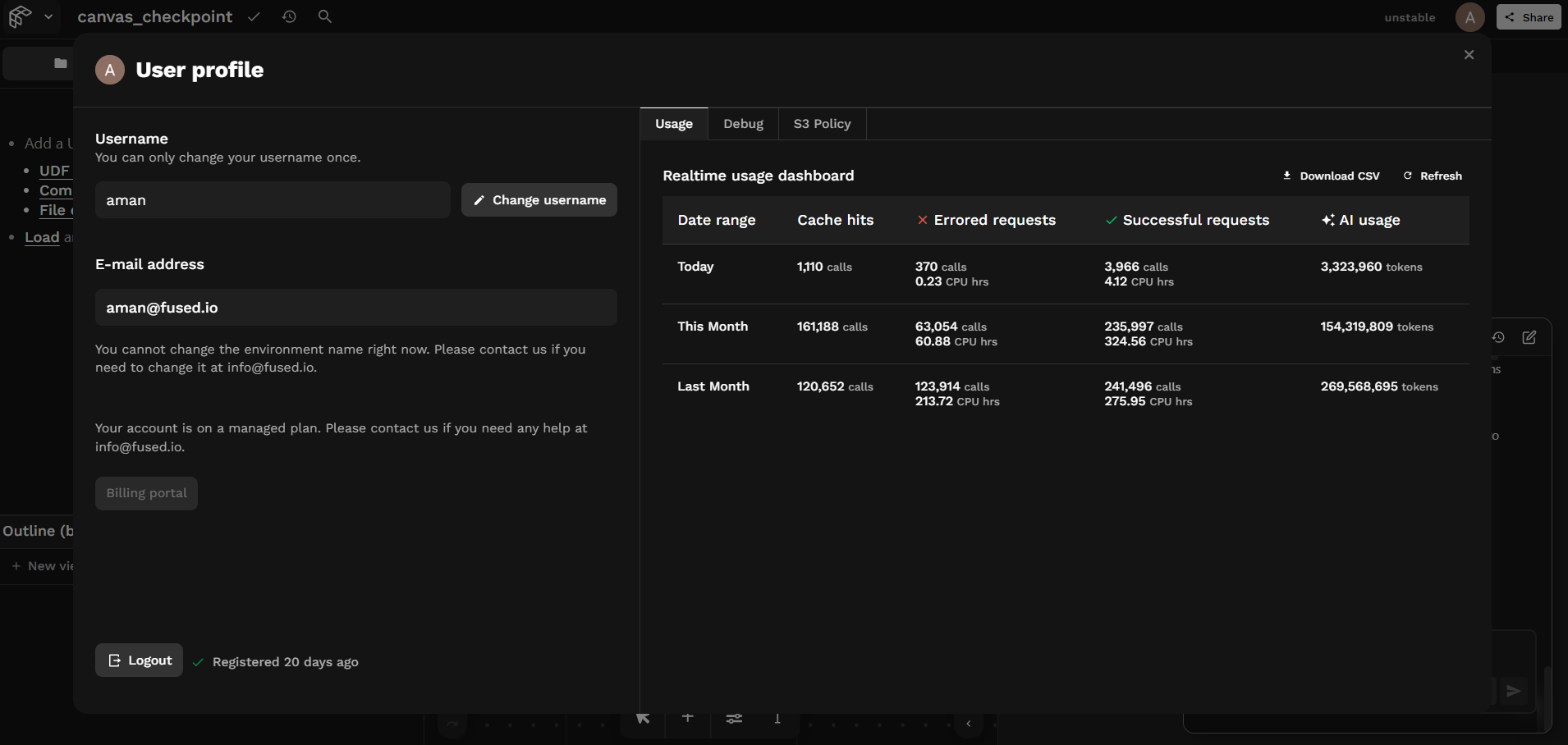 Profile usage dashboard