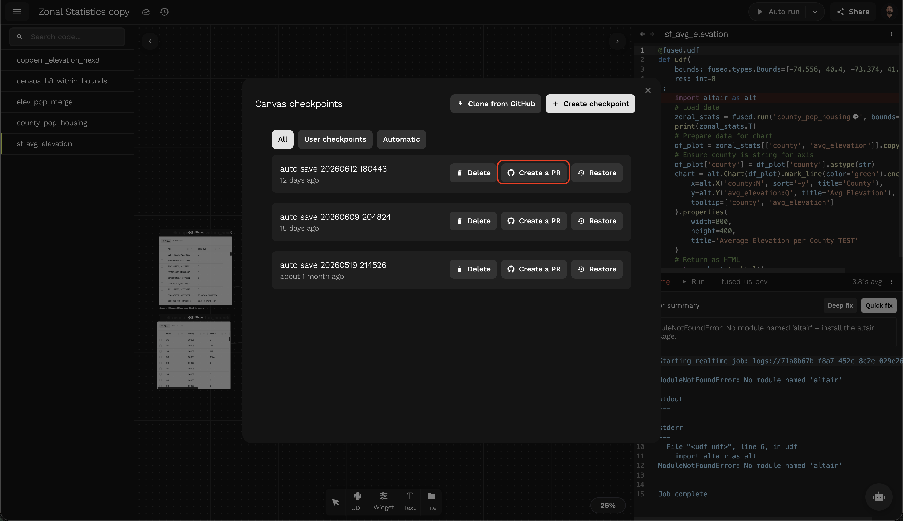 Creating a PR from a checkpoint