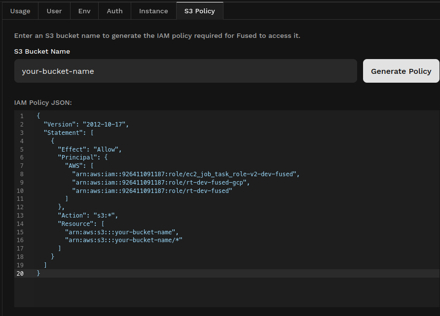 S3 Policy in the workbench