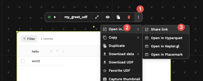 Three dots menu: Open in… → Share link
