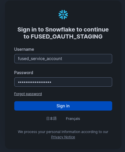 Snowflake OAuth sign-in screen