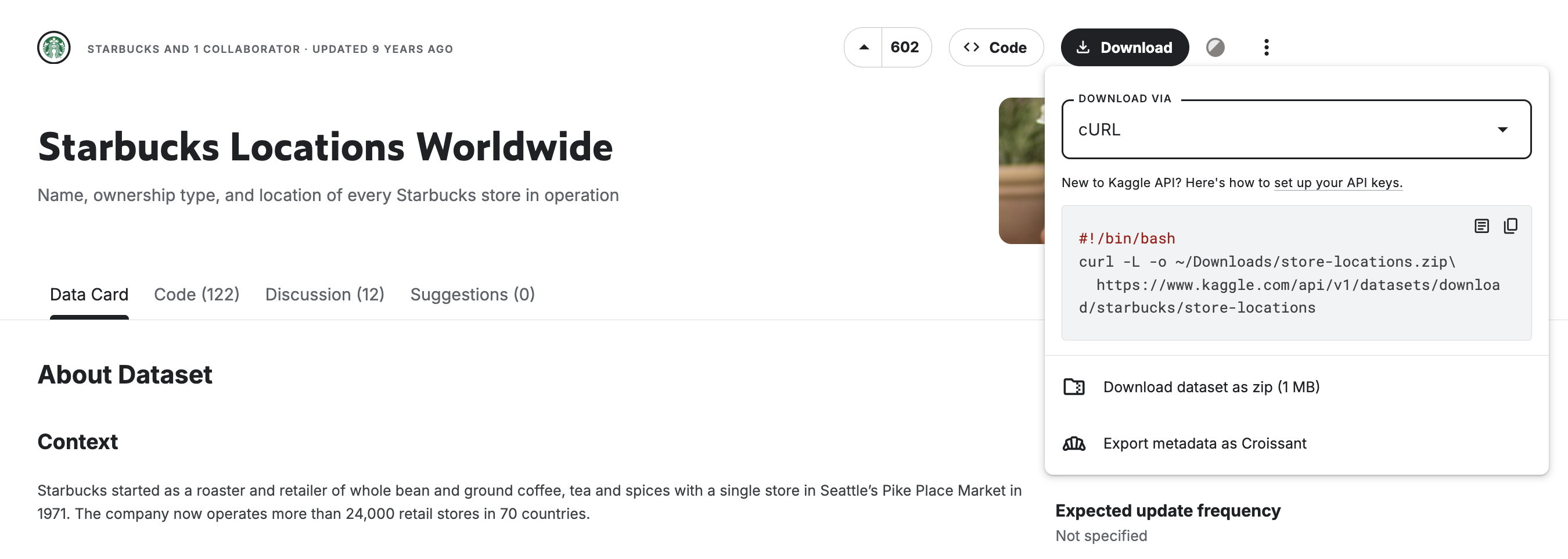 Downloading Starbucks data from Kaggle