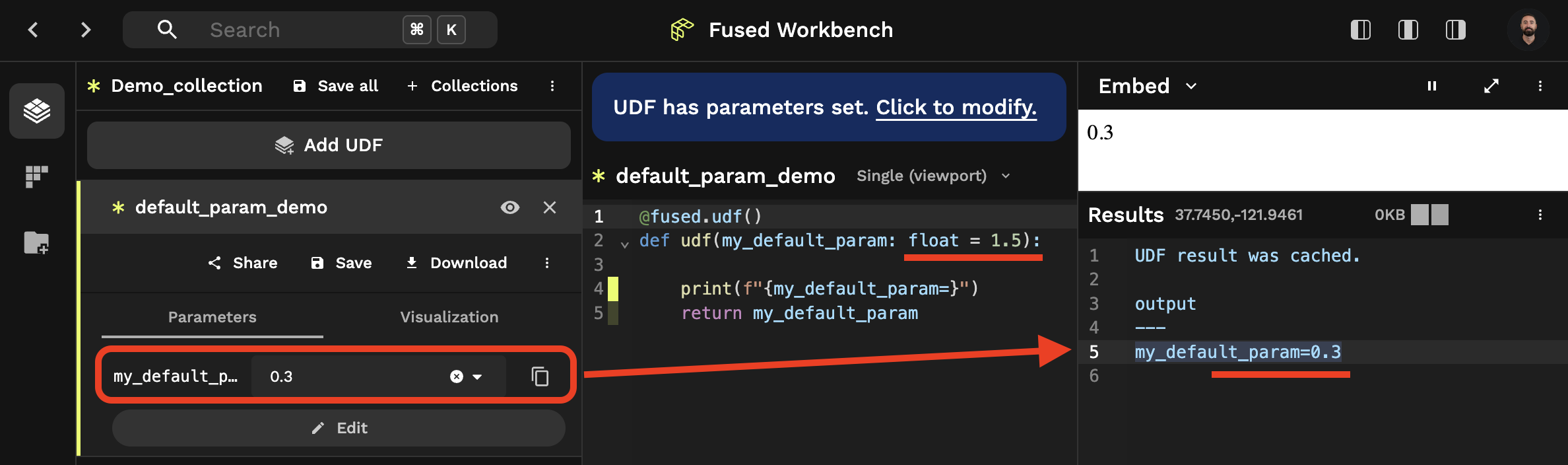 Workbench UI overwrites Python default params
