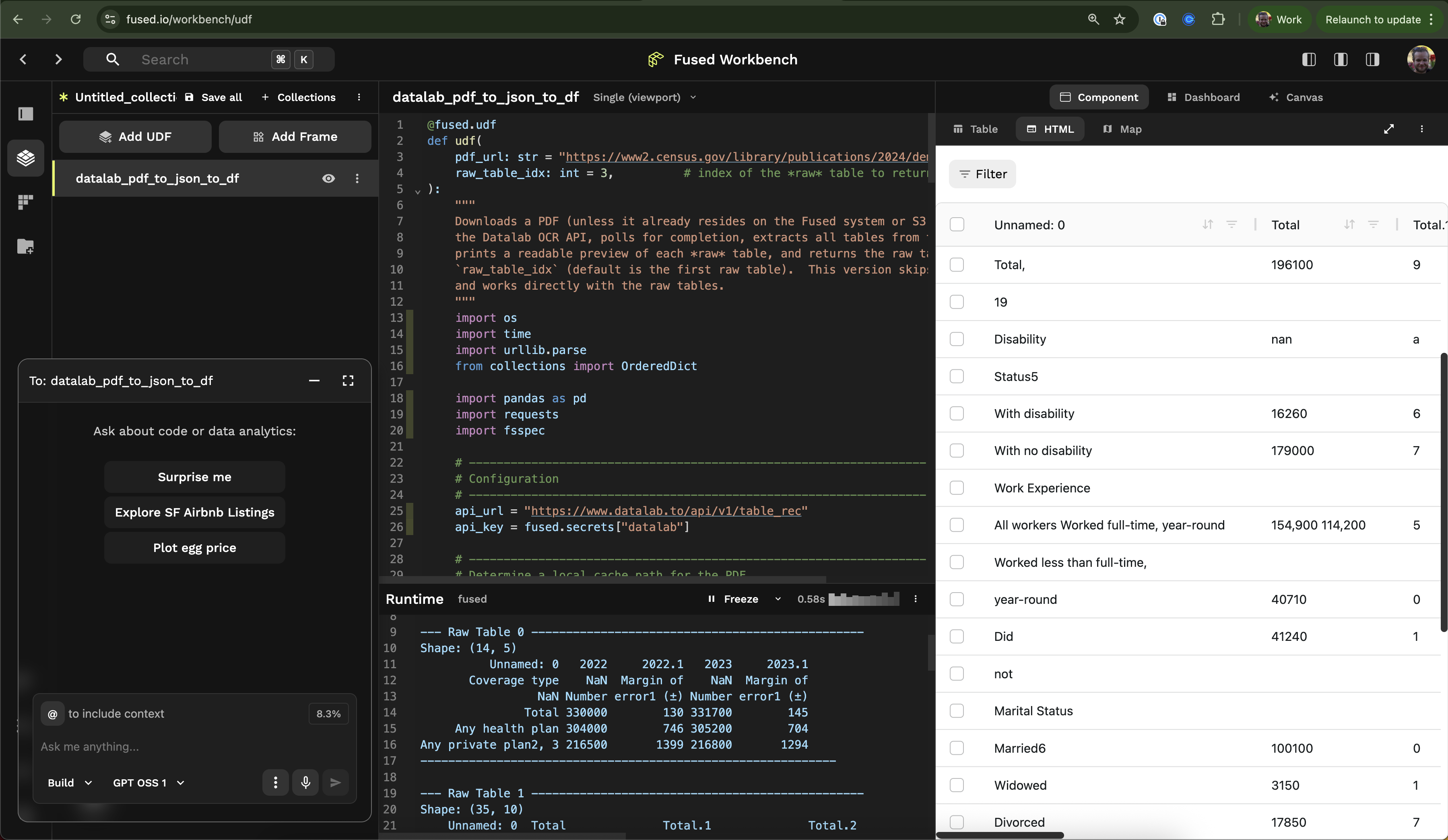 PDF to DataFrame in Workbench