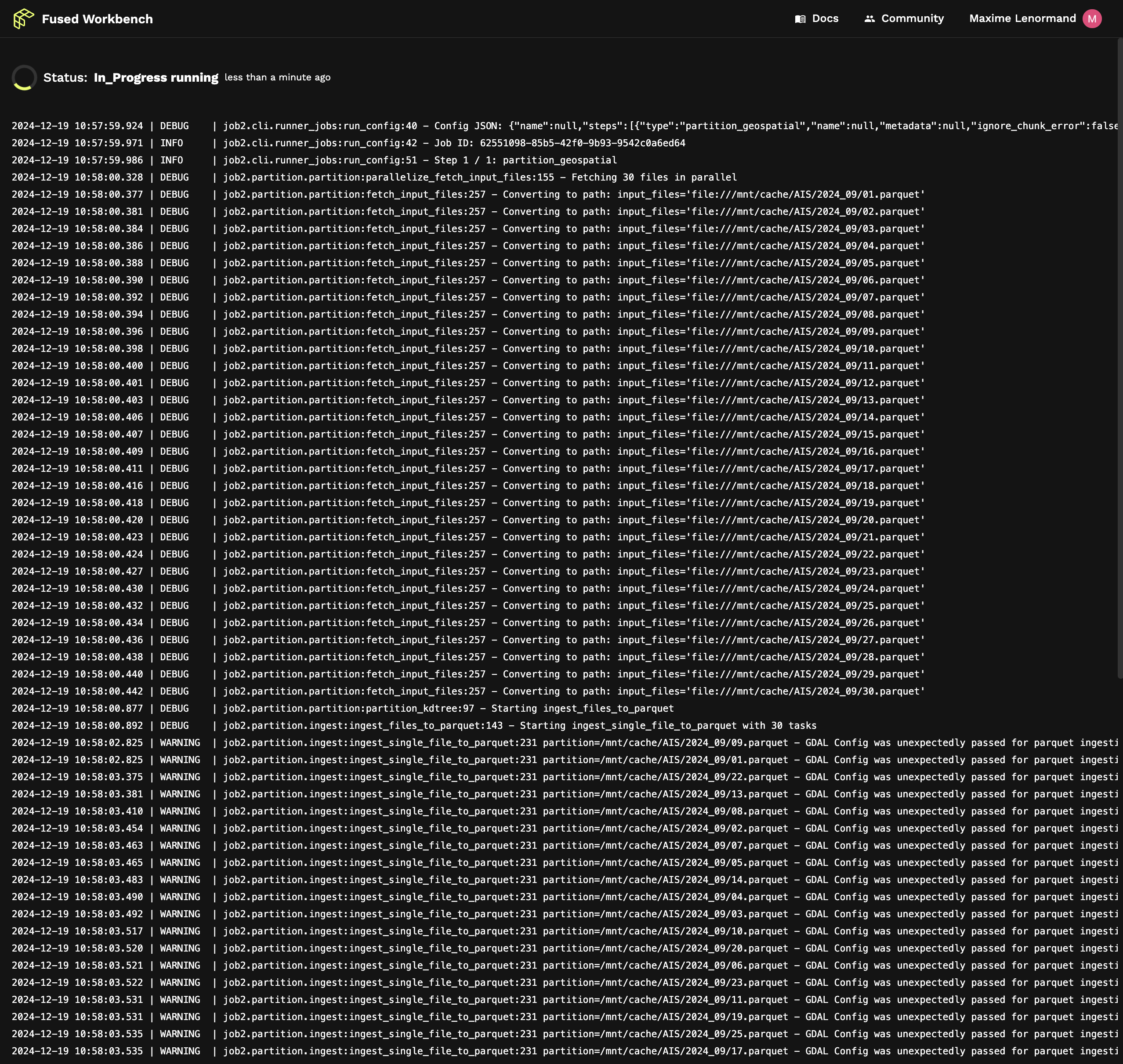 Workbench run remote logs