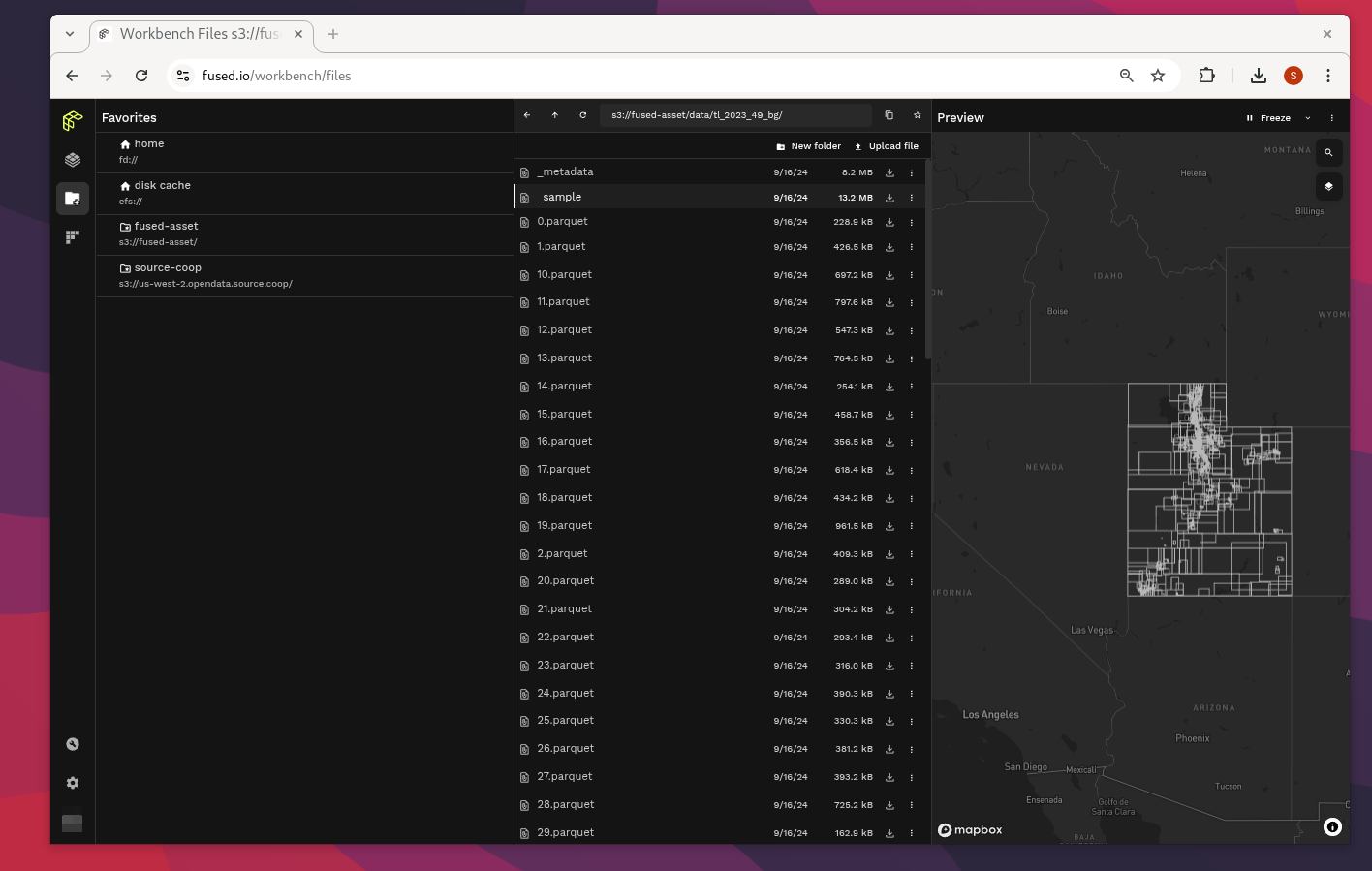 Zonal Stats Parquet Files in Workbench File Explorer