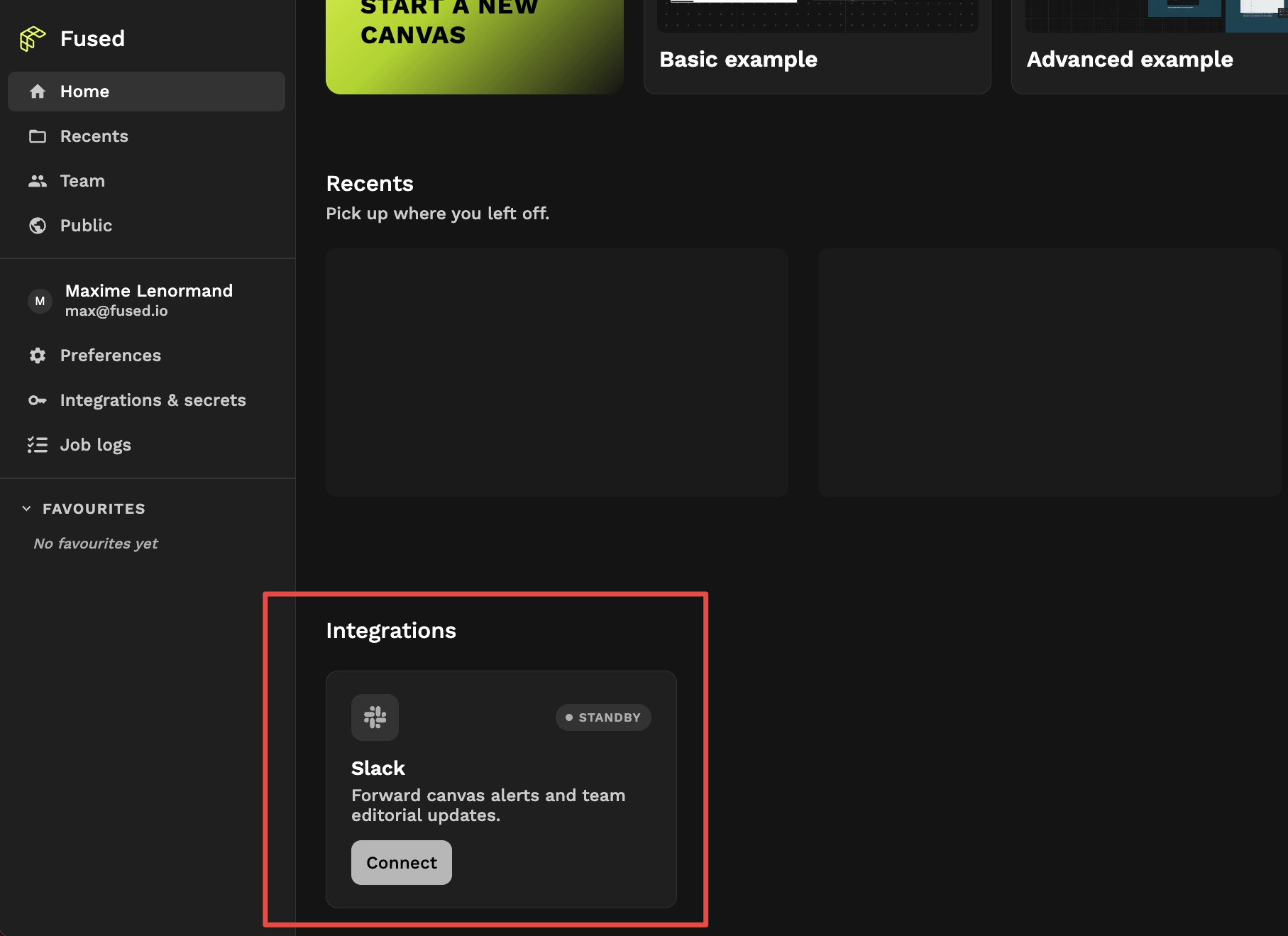 Slack integration showing STANDBY status